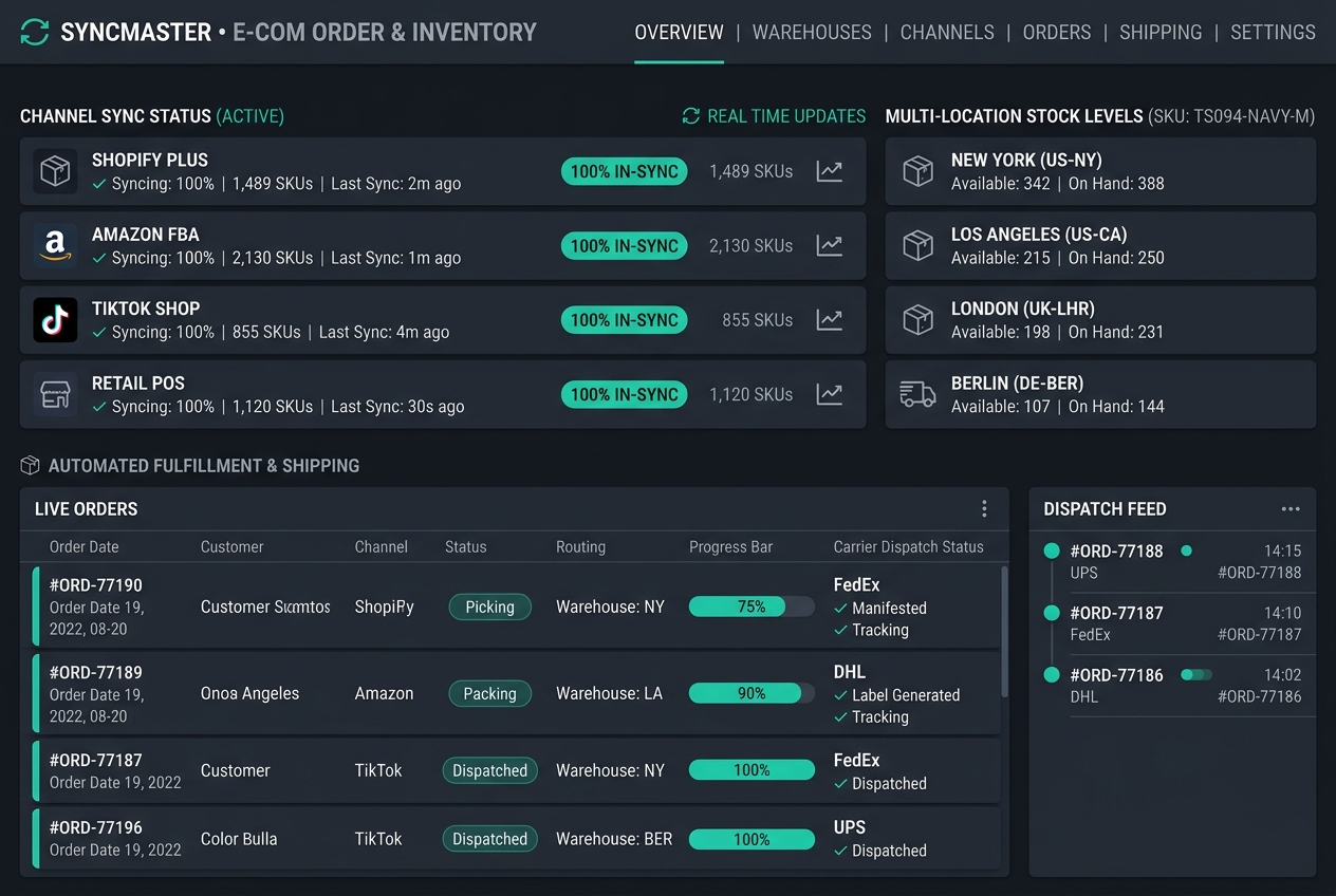 Real-Time Multi-Channel Inventory and Warehouse Fulfillment Synchronization Interface