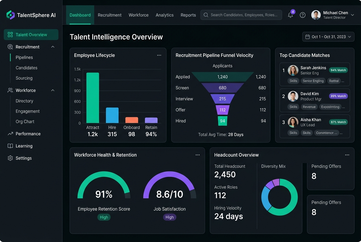HRTech Talent Acquisition and Employee Management Dashboard