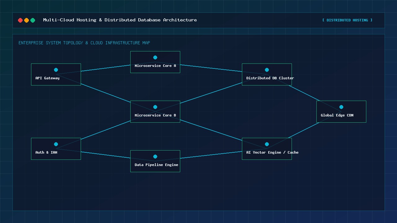 Multi-cloud hosting and distributed database architecture diagram