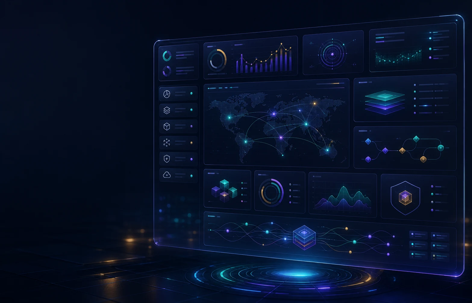 Unified enterprise operations platform connecting finance, CRM, supply chain, security, and analytics