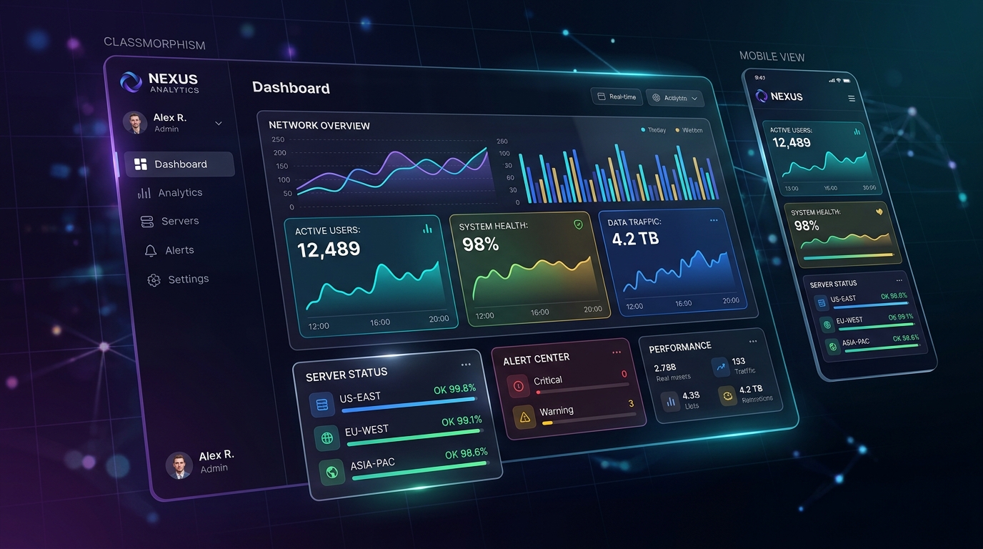 Responsive enterprise web application displayed across desktop, tablet and mobile devices